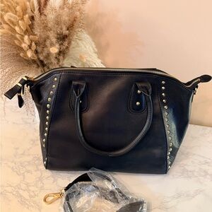 Danier leather-Black Studded Genuine Leather Handbag